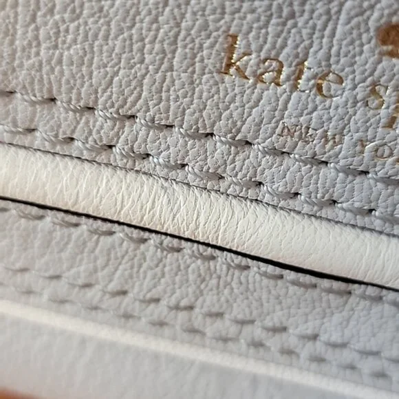 KATE‎ SPADE Light Gray White Leather Top Handle Saddle Convertible Preppy Bag - Picture 12 of 12